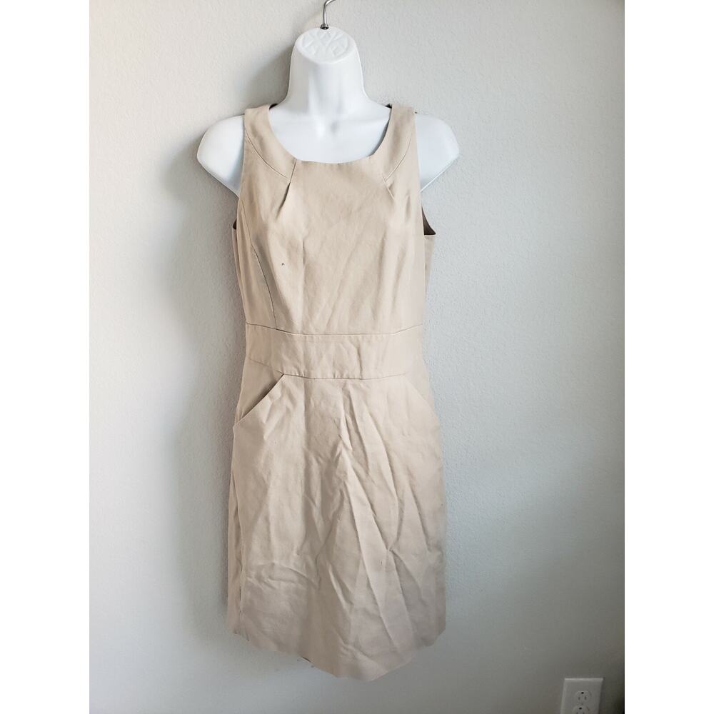 EUC J. Crew Beige Sheath Dress with Pockets 100% Cotton + Polyester Size 4
